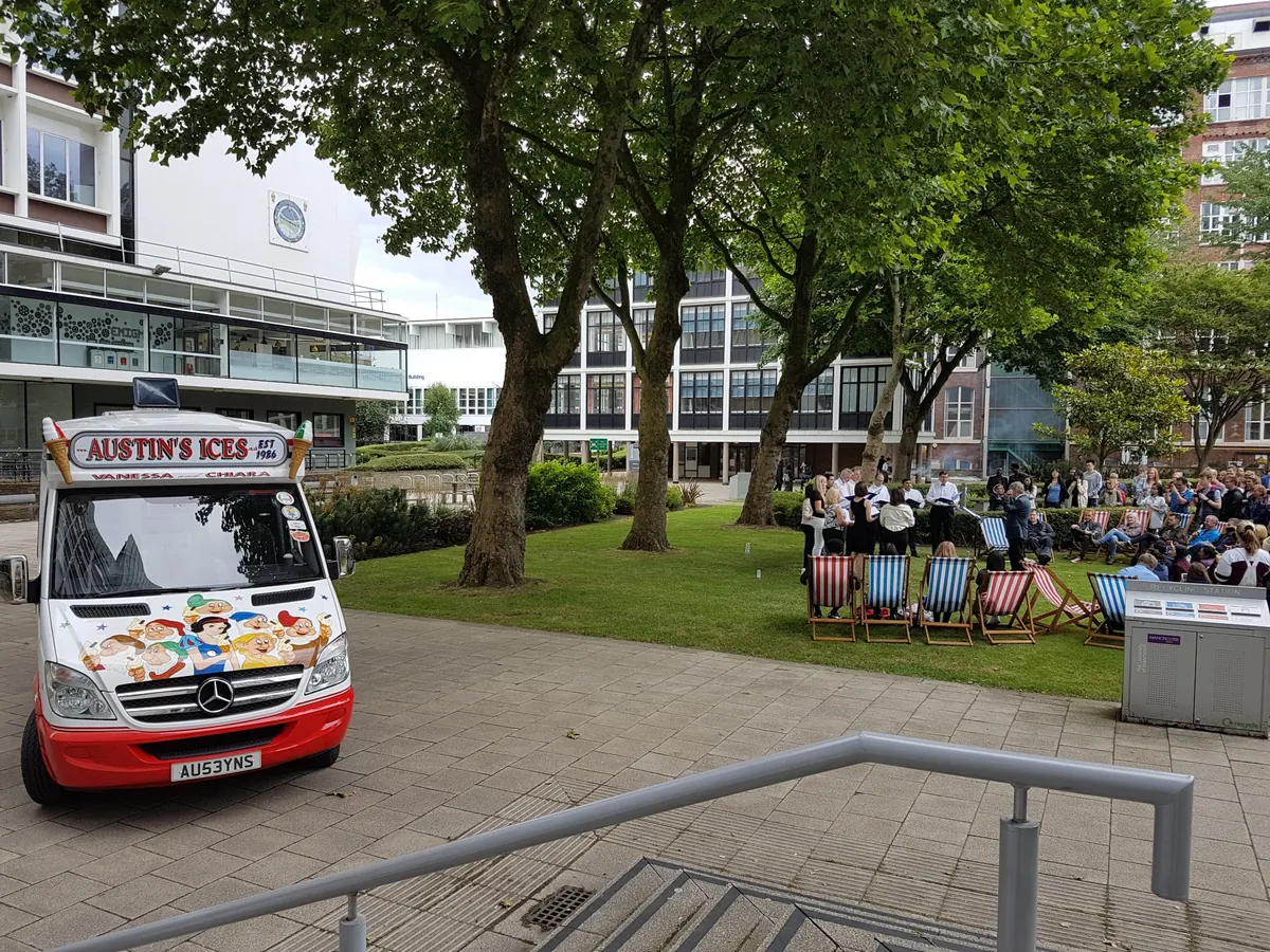Austins Ices van serving staff at a summer fun day