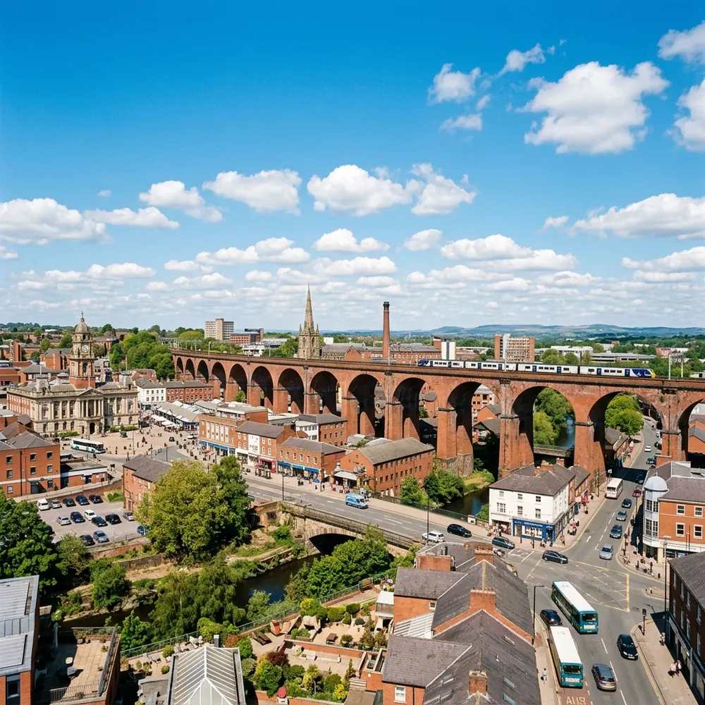 Illustration of Stockport and its railway viaduct