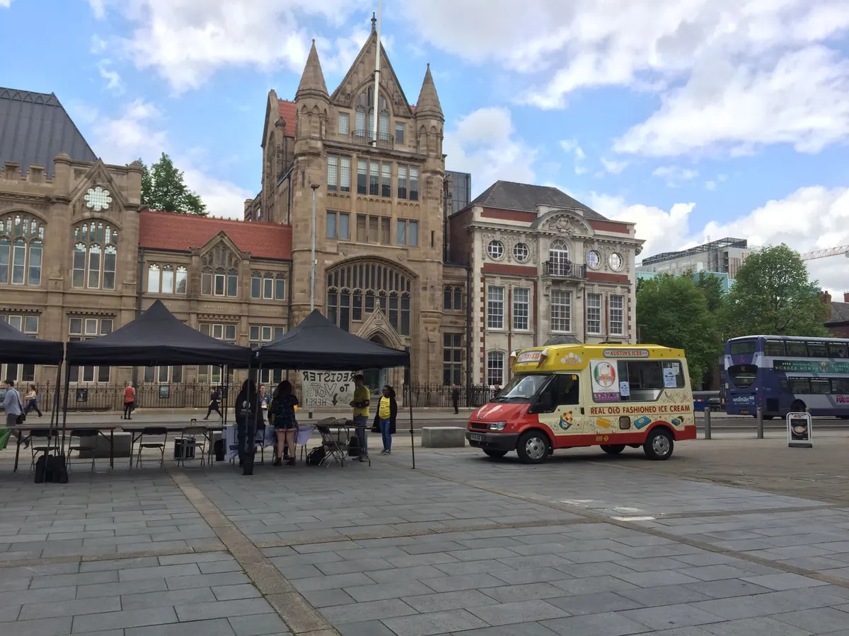 Austins Ices van at a University of Manchester event on Oxford Road