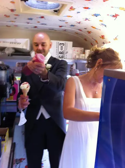 Bride and groom collecting their cones